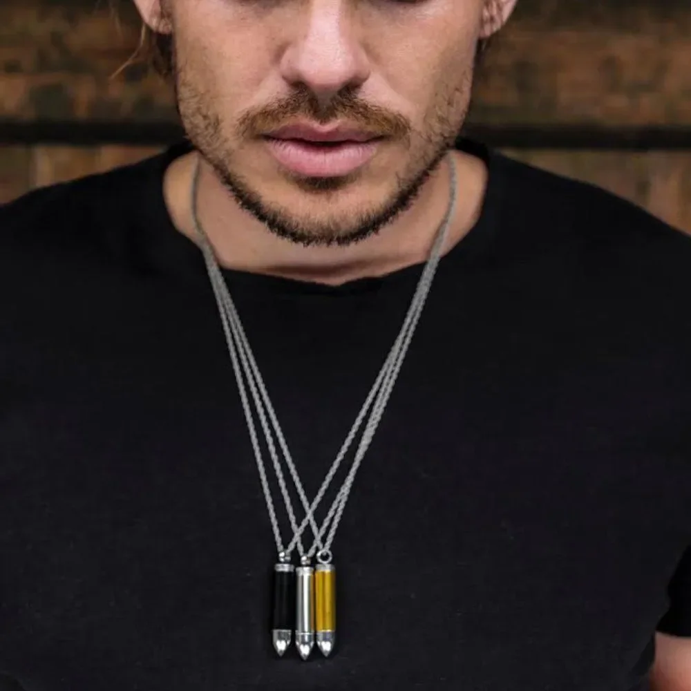 Gold & SIlver Metal Bullet Shaped Pendant Necklace w/ Sandalwood Essenti…
